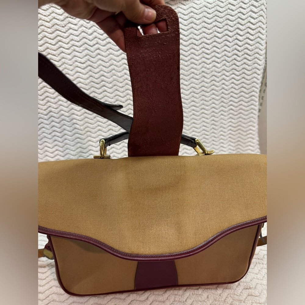 VTG Dooney And Bourke Equestrian Beige Canvas Red Leather Green Label Briefcase - Picture 8 of 16